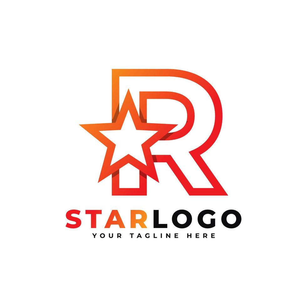 Letter R star logo Linear Style, Orange Color. Usable for Winner, Award and Premium Logos. vector