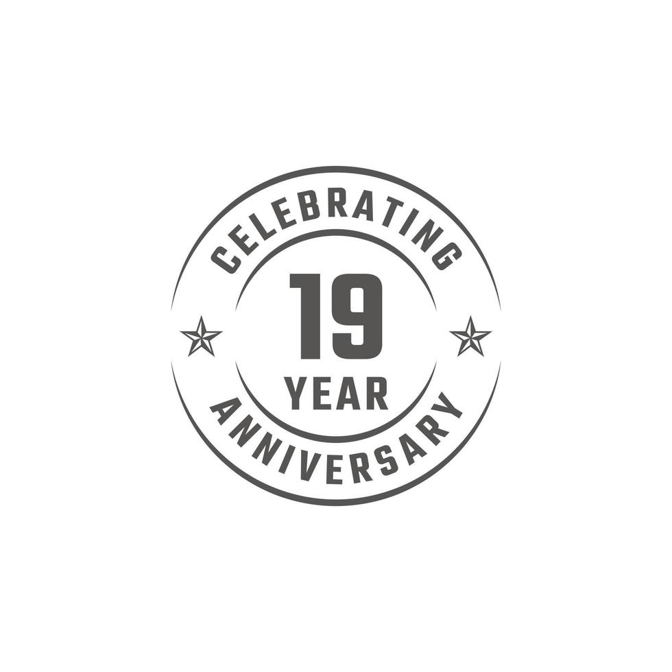 19 Year Anniversary Celebration Emblem Badge with Gray Color for Celebration Event, Wedding, Greeting card, and Invitation Isolated on White Background vector