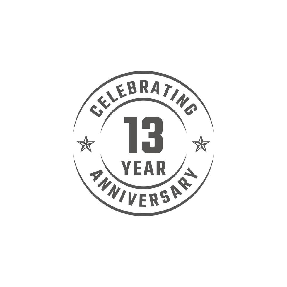 13 Year Anniversary Celebration Emblem Badge with Gray Color for Celebration Event, Wedding, Greeting card, and Invitation Isolated on White Background vector