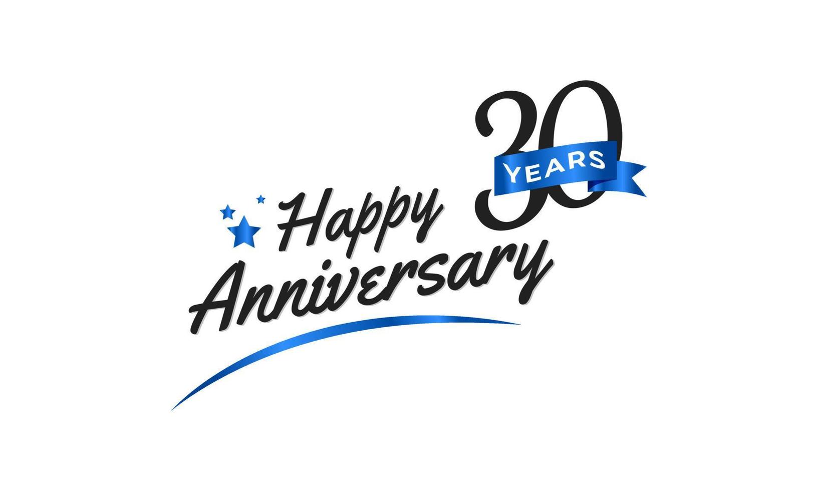 30 Year Anniversary Celebration with Blue Swoosh and Blue Ribbon Symbol. Happy Anniversary Greeting Celebrates Template Design Illustration vector