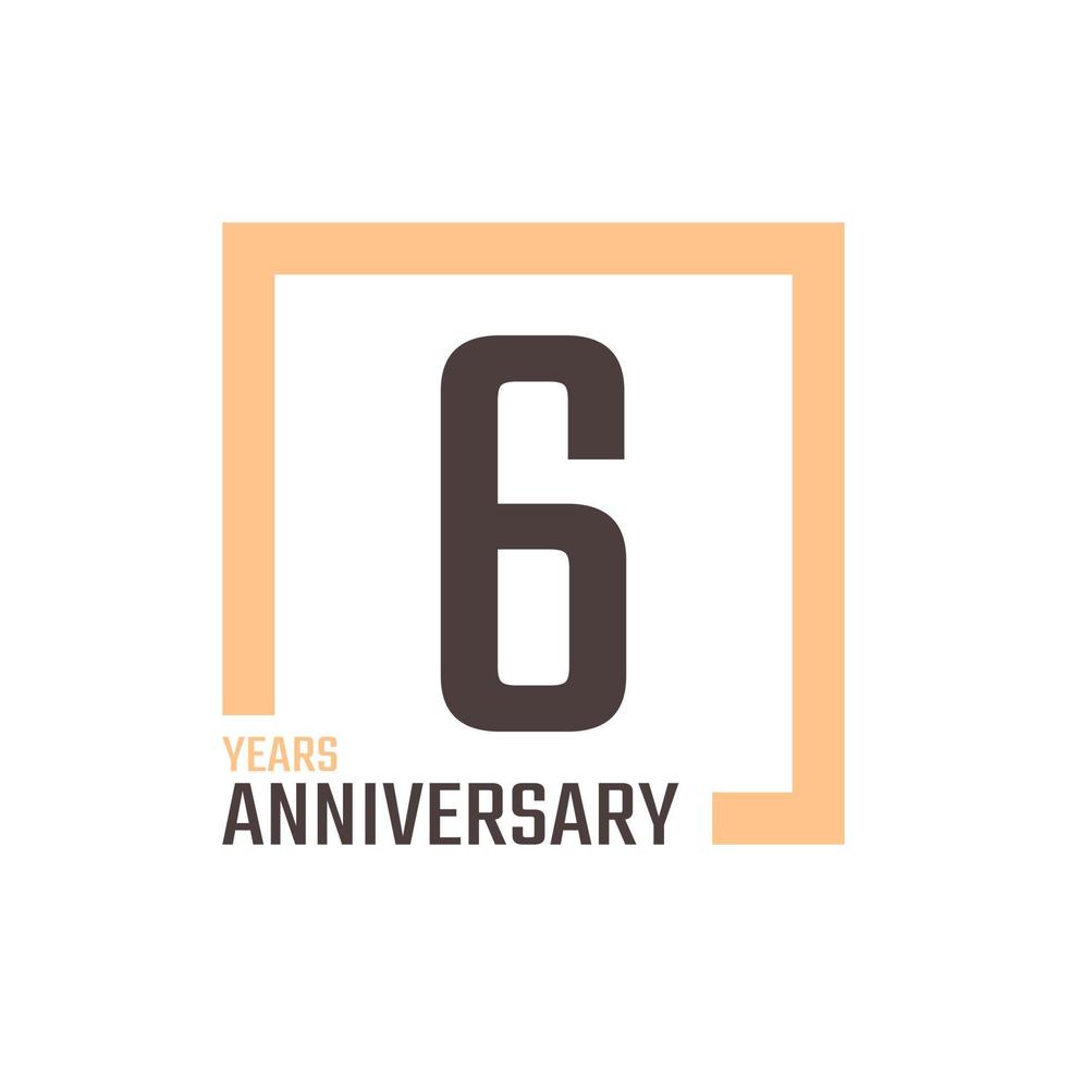 6 Year Anniversary Celebration Vector with Square Shape. Happy Anniversary Greeting Celebrates Template Design Illustration