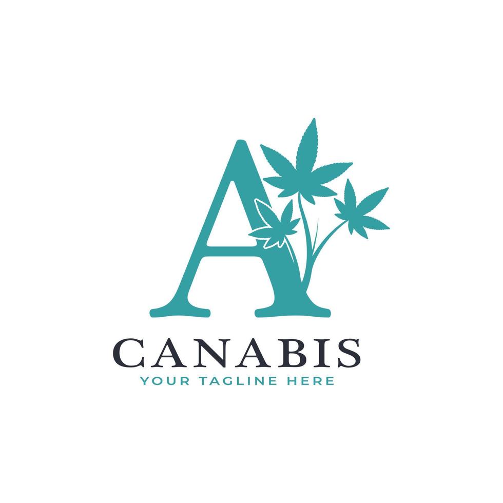 letra un alfabeto de logotipo de canabis verde con hoja de marihuana medicinal. utilizable para logotipos de negocios, ciencia, salud, medicina y naturaleza. vector