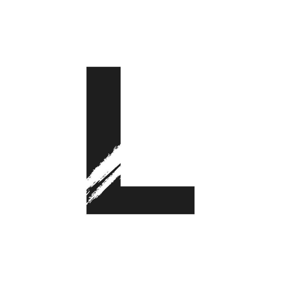 Letter L Logo with White Slash Brush in Black Color Vector Template Element