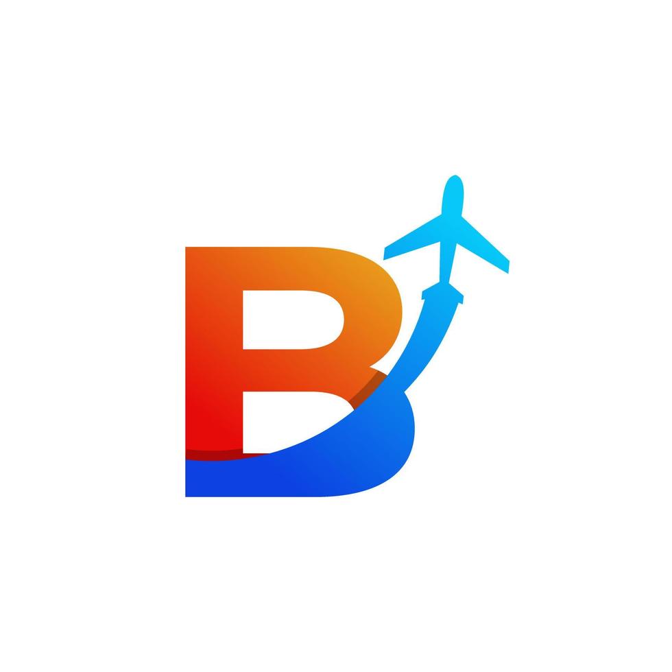letra inicial b viaje con elemento de plantilla de diseño de logotipo de vuelo de avión vector
