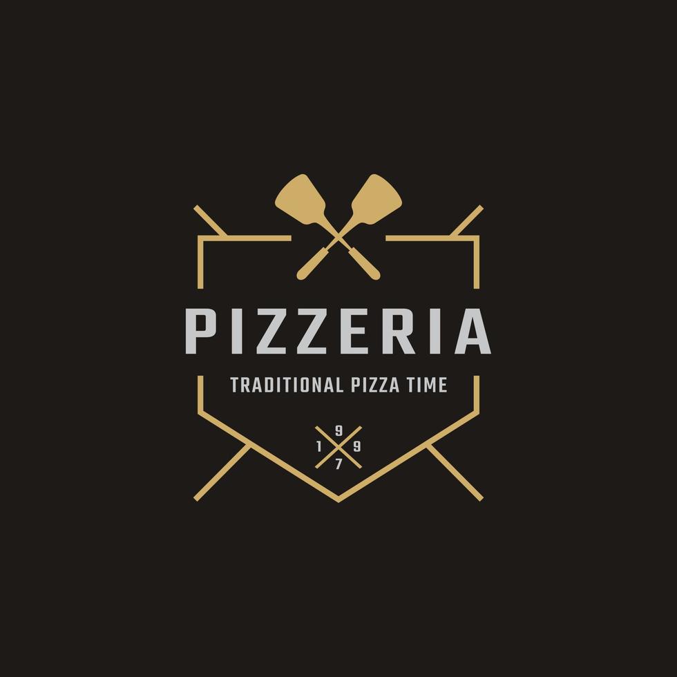 emblema clásico vintage insignia espátula pizza pizzería logotipo diseño inspiración vector