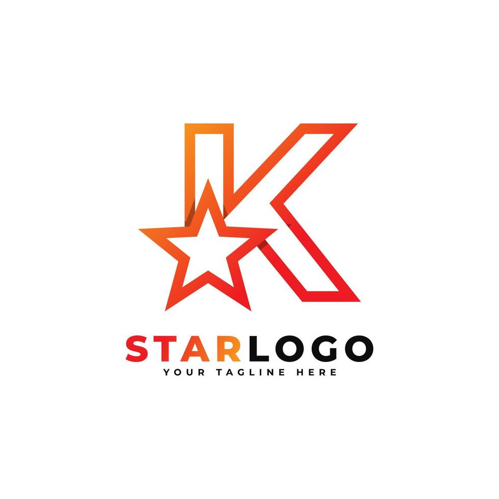 Letter K star logo Linear Style, Orange Color. Usable for Winner, Award and Premium Logos. vector