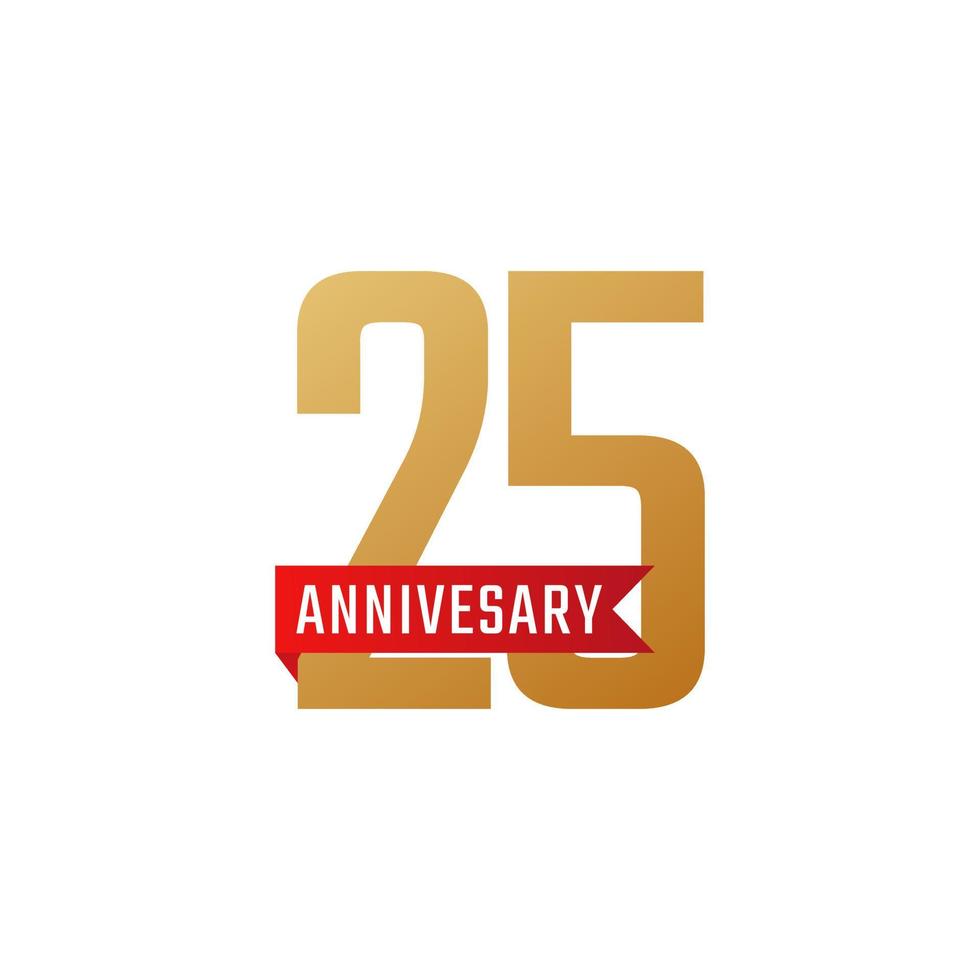 Celebración del aniversario de 25 años con vector de cinta roja. saludo de feliz aniversario celebra ilustración de diseño de plantilla