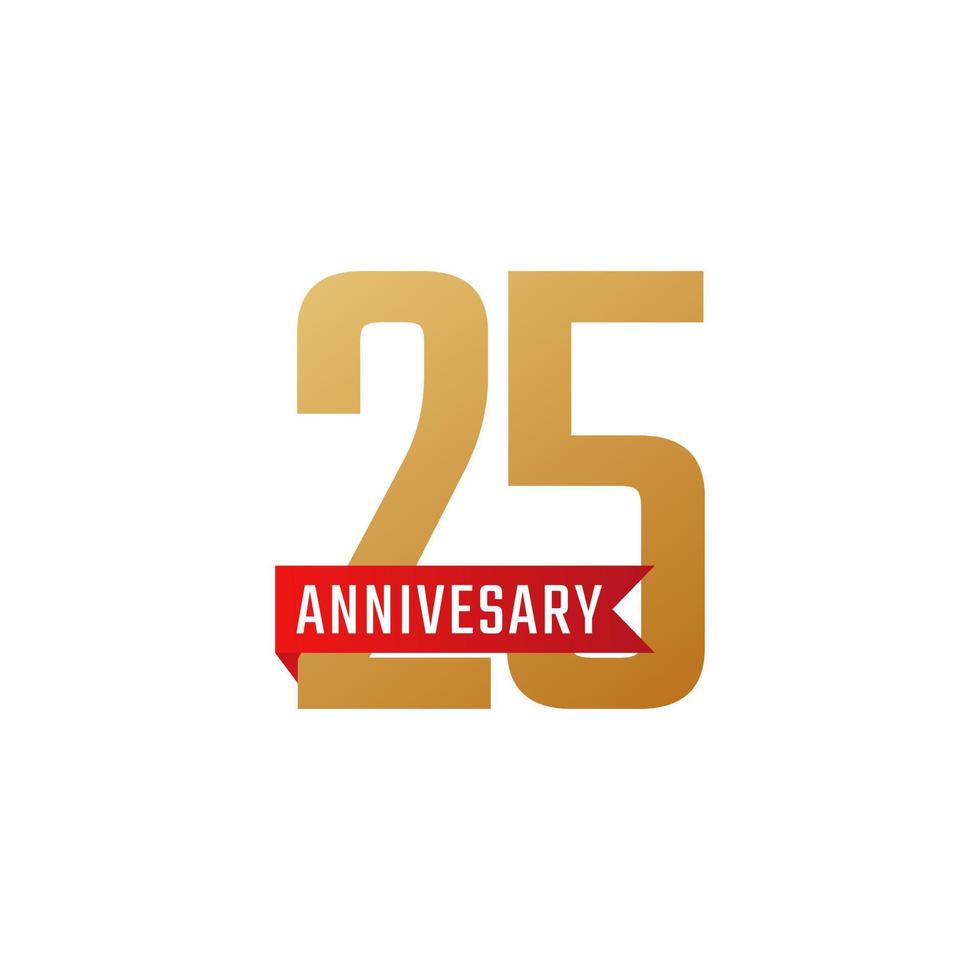 25 Year Anniversary Celebration with Red Ribbon Vector. Happy Anniversary Greeting Celebrates Template Design Illustration vector