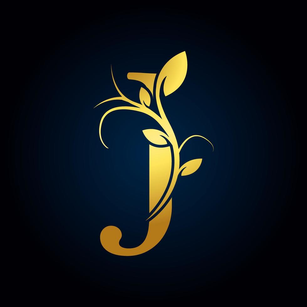 Elegant J Luxury Logo. Golden Floral Alphabet Logo with Flowers Leaves. Perfect for Fashion, Jewelry, Beauty Salon, Cosmetics, Spa, Boutique, Wedding, Letter Stamp, Hotel and Restaurant Logo. vector