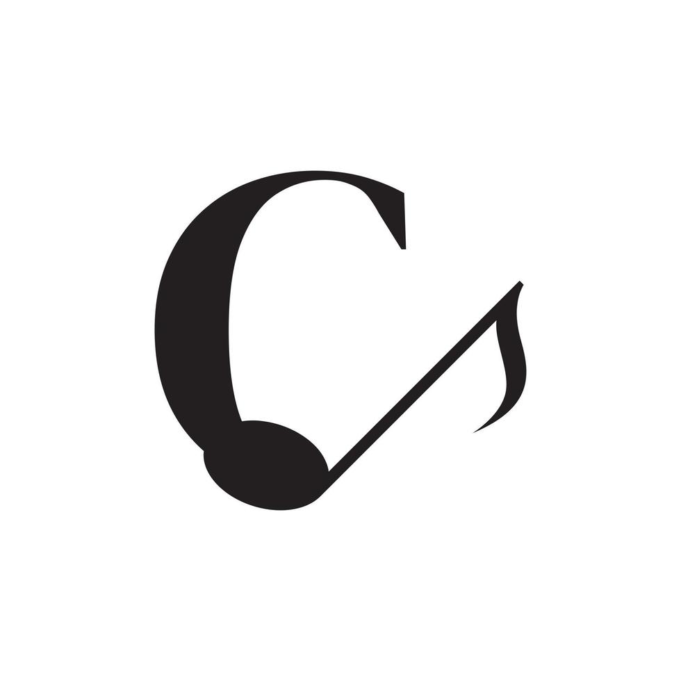 letra c con elemento de diseño de logotipo de nota clave de música. utilizable para logotipos comerciales, musicales, de entretenimiento, discográficos y de orquesta vector