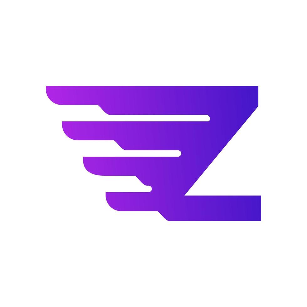 Fast Shipping Initial Letter Z Delivery Logo. Purple Gradient Shape with Geometric Wings Combination. vector