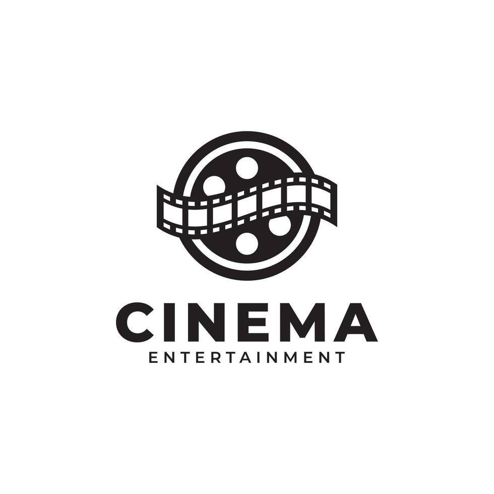 icono de la película de cine. tiras de carrete de película, cintas de rollo de tira de película. elemento de plantilla de diseño de logotipo de producción de estudio de video de cine de cine vector