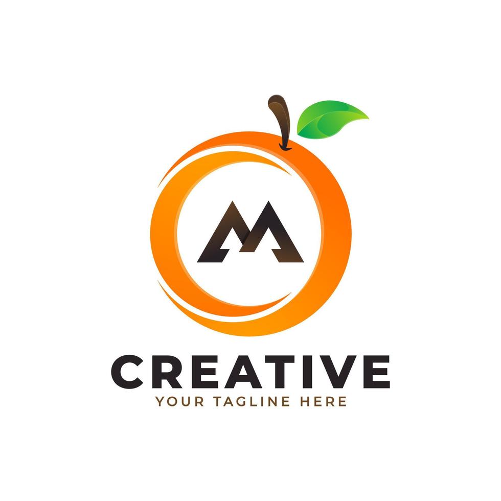 logotipo de la letra m en fruta naranja fresca con estilo moderno. plantilla de ilustración vectorial de diseños de logotipos de identidad de marca vector
