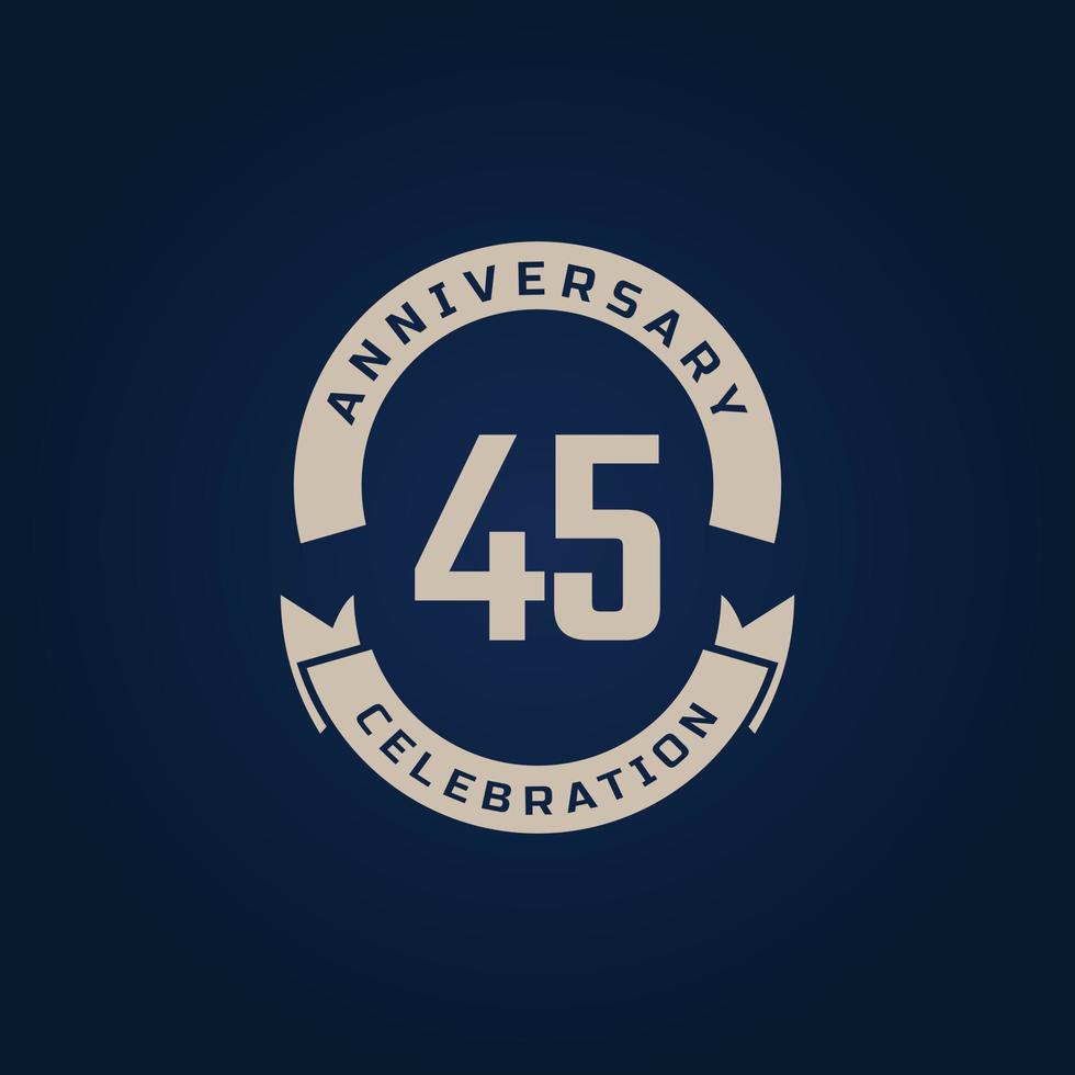 45 Year Anniversary Celebration with Golden Color for Celebration Event, Wedding, Greeting card, and Invitation Isolated on Blue Background vector