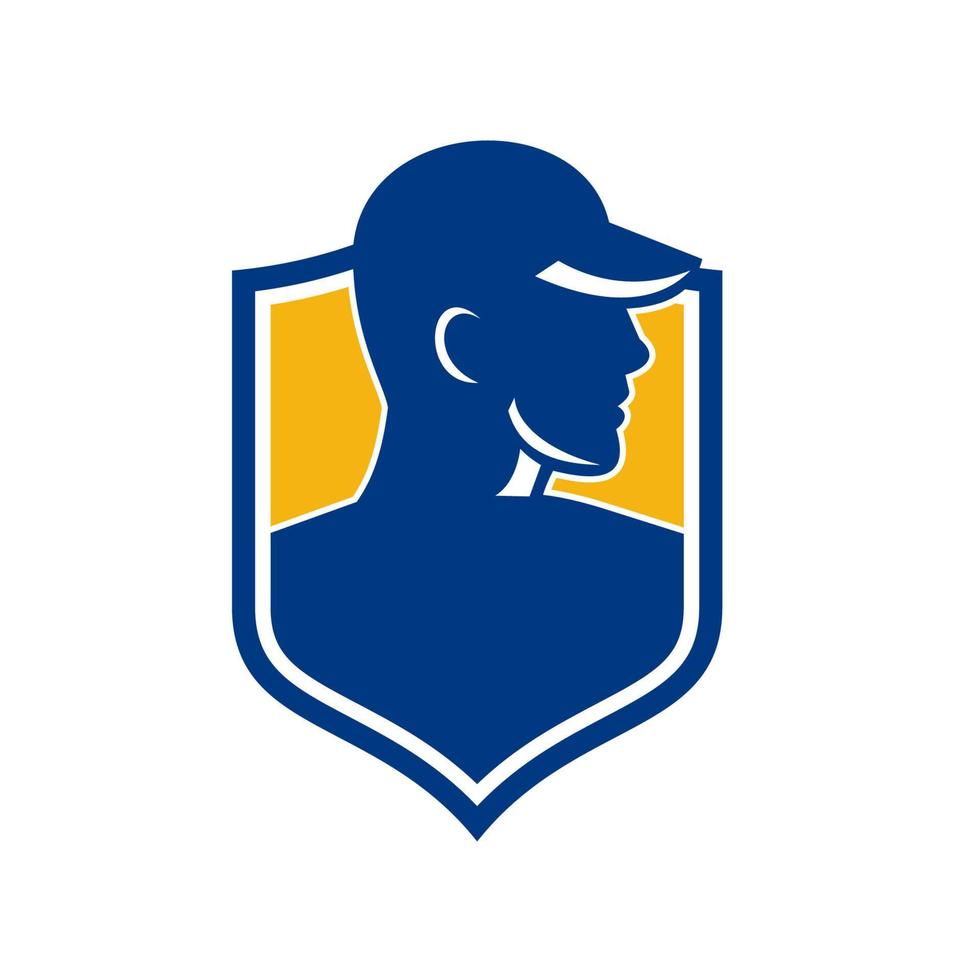 worker wearing hat side crest mascot vector