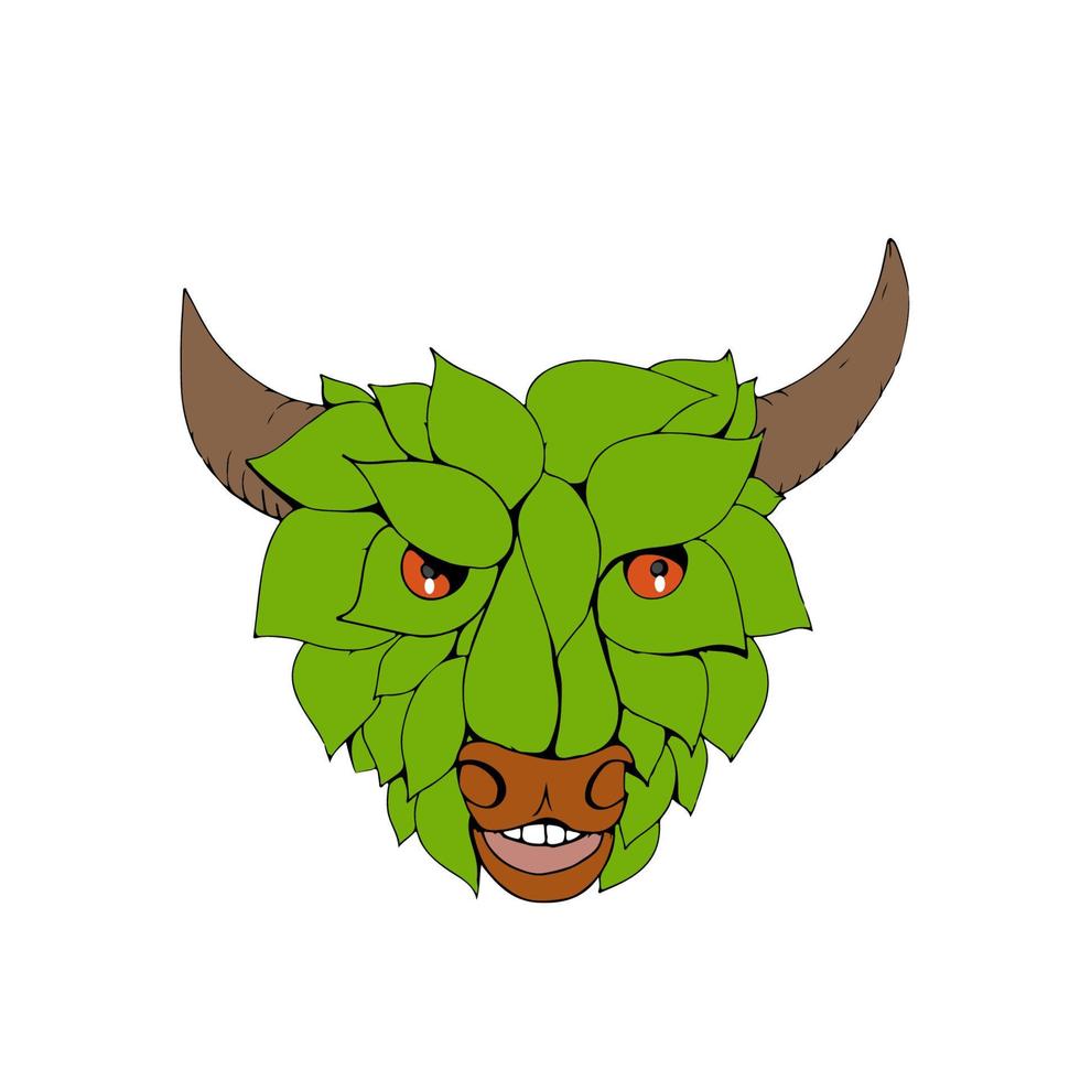 dibujo de cabeza de toro verde vector