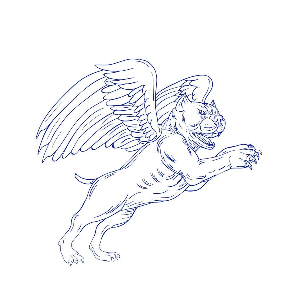 American Bully With Wings Drawing vector