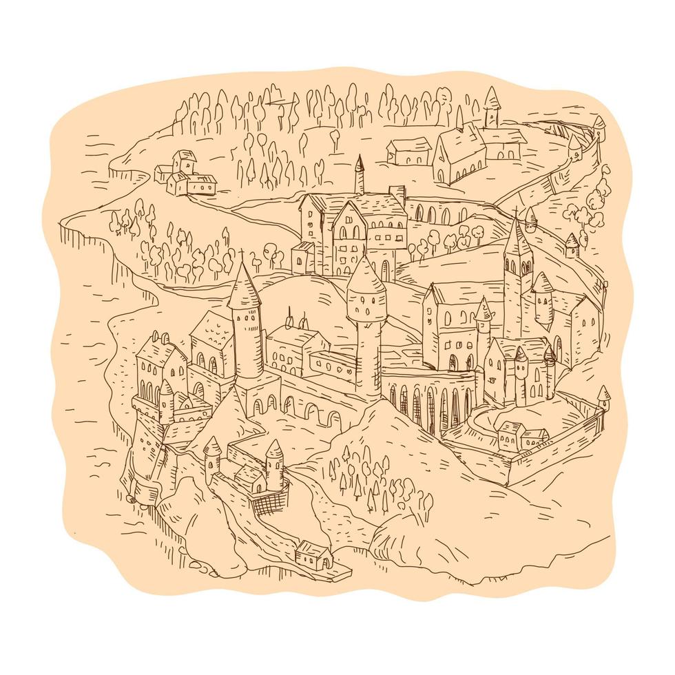 dibujo de mapa de fantasía medieval vector