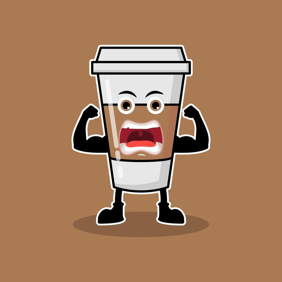 Illustration Vector Graphic Of Cute Mascot Muscle Coffee Drinks, Design suitable for mascot drinks