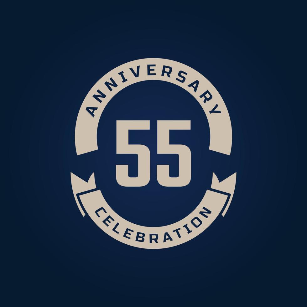 55 Year Anniversary Celebration with Golden Color for Celebration Event, Wedding, Greeting card, and Invitation Isolated on Blue Background vector