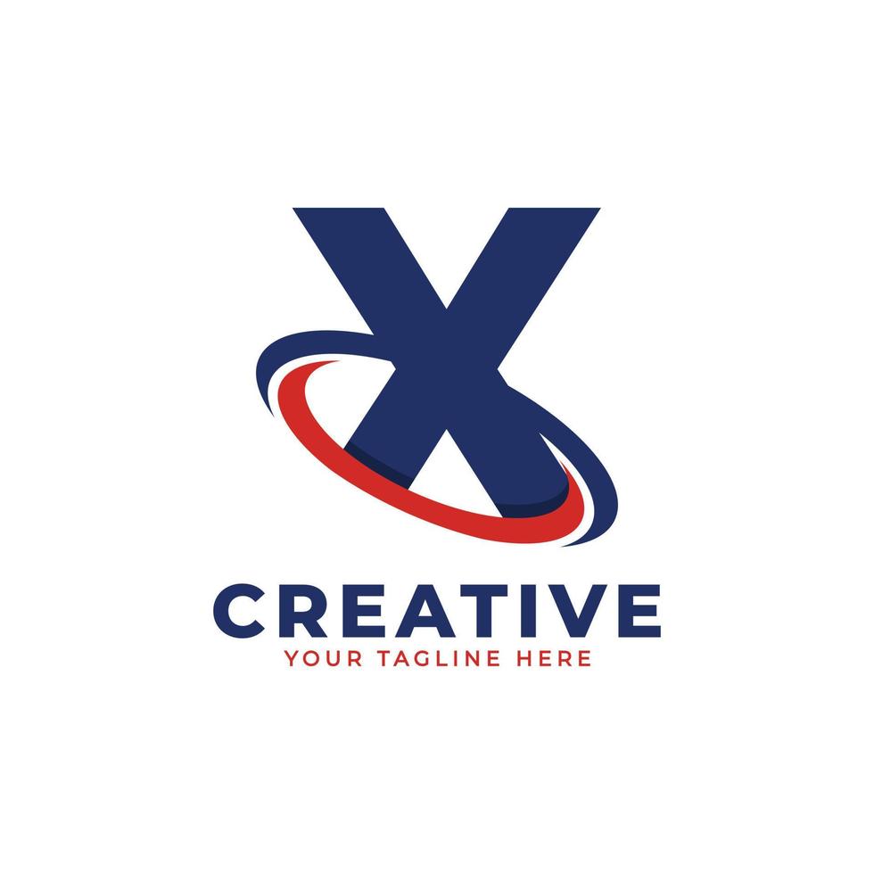 Corporation Letter X Logo With Creative Circle Swoosh Orbit Icon Vector Template Element in Blue and Red Color.