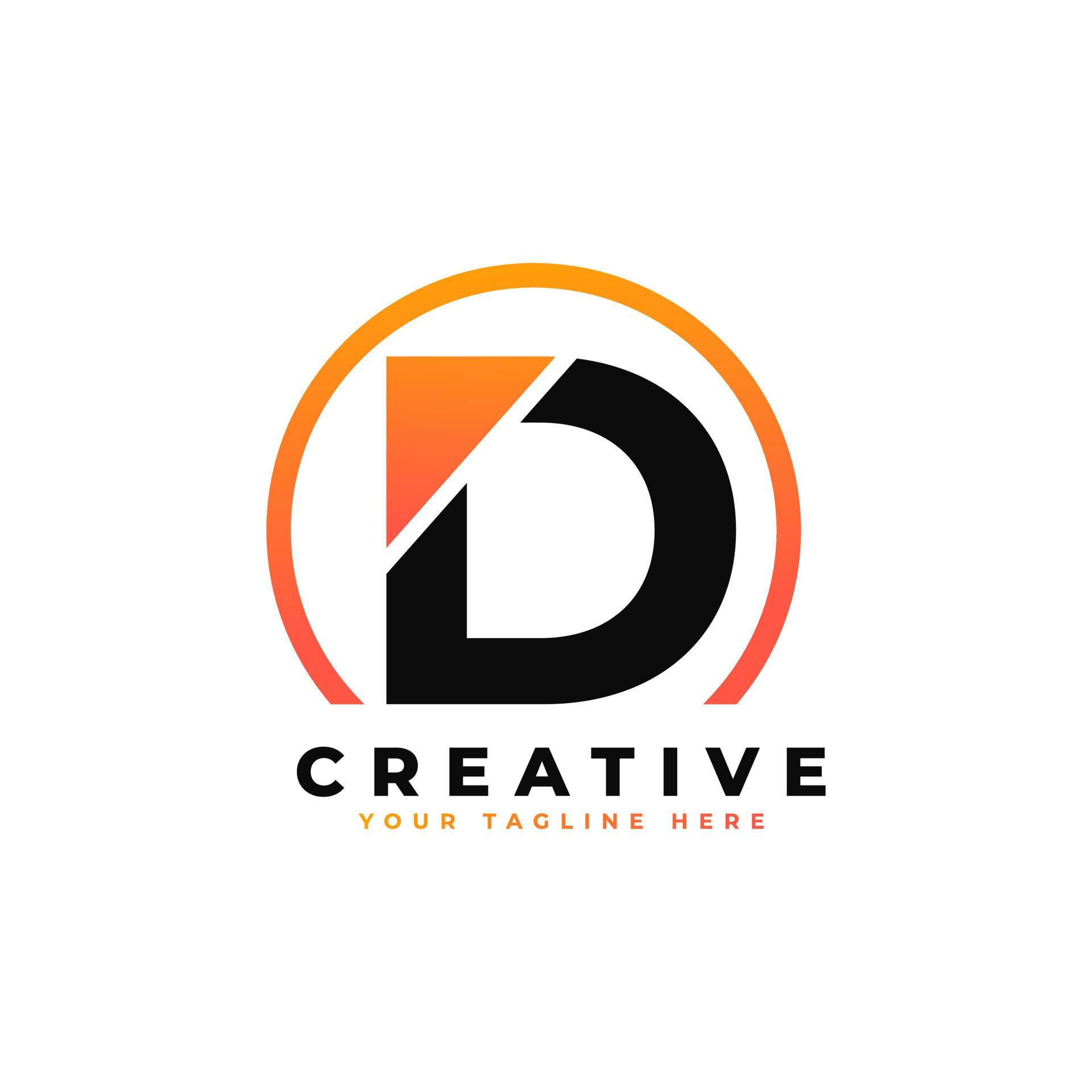 Letter D Logo Design with Black Orange Color and Circle. Cool Modern