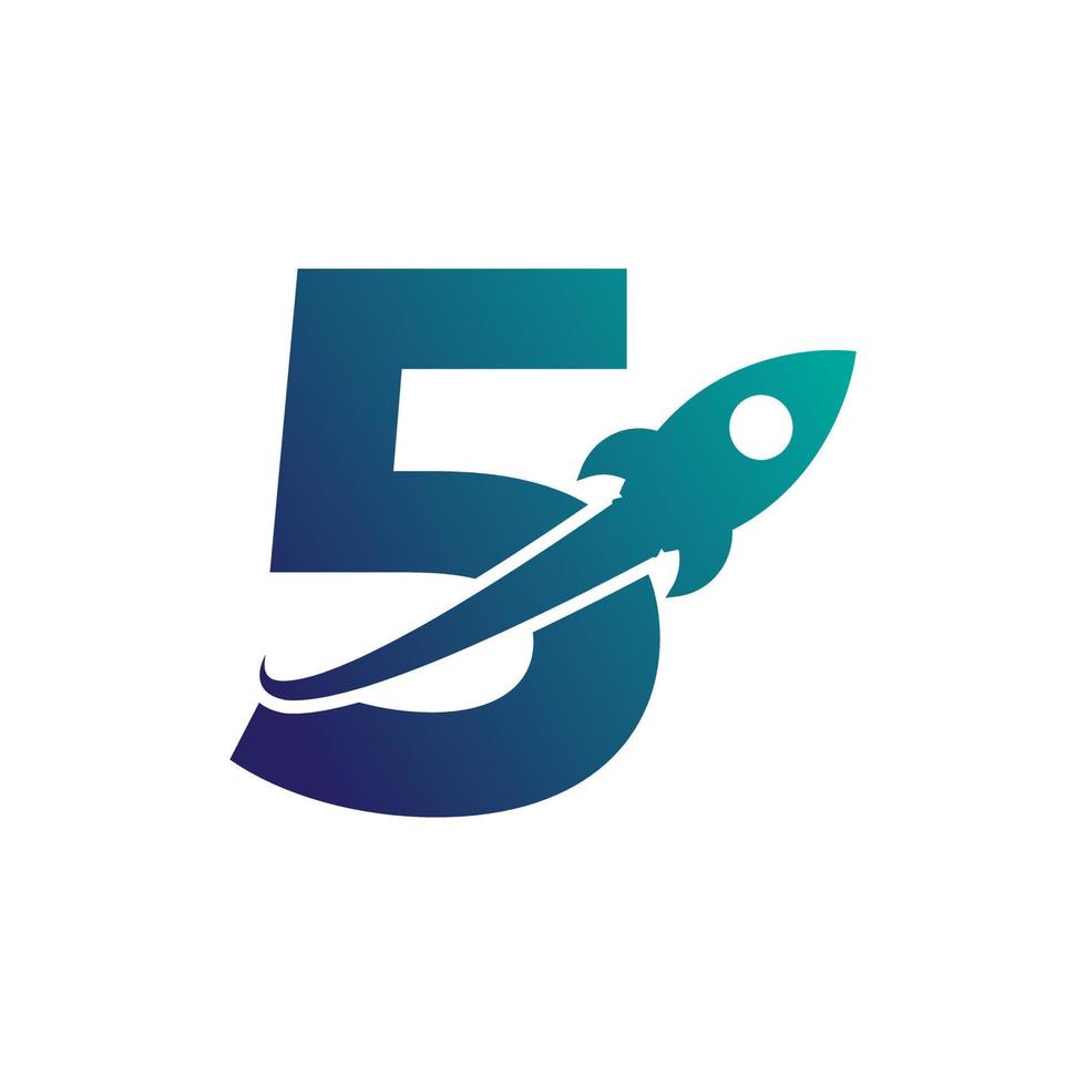 Number 5 with Rocket Up and Swoosh Logo Design. Creative Letter Mark Suitable for Company Brand Identity, Travel, Start up, Logistic, Business Logo Template vector