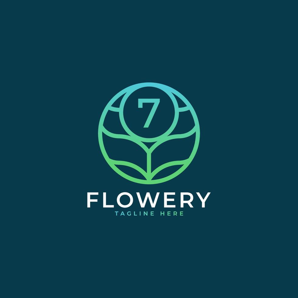 Flower Number 7 Logo Design Template Element. Eps10 Vector