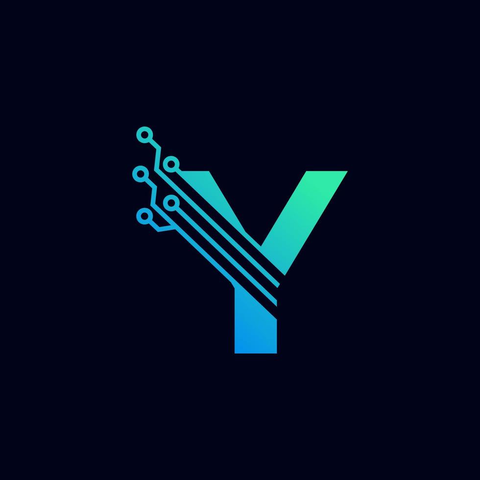 Tech Letter Y Logo. Futuristic Vector Logo Template with Green and Blue Gradient Color. Geometric Shape. Usable for Business and Technology Logos.