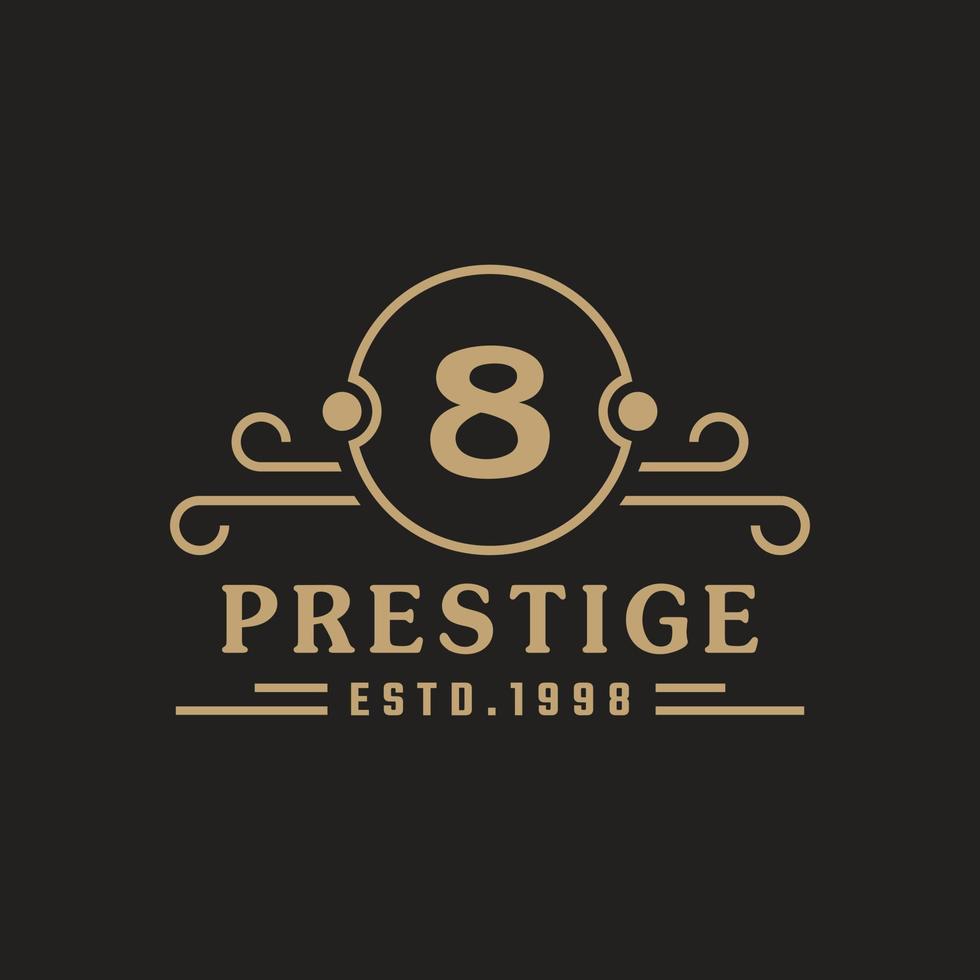 Number 8 Luxury Logo Flourishes Calligraphic Elegant Ornament Lines. Business sign, Identity for Restaurant, Royalty, Boutique, Cafe, Hotel, Heraldic, Jewelry and Fashion Logo Design Template vector