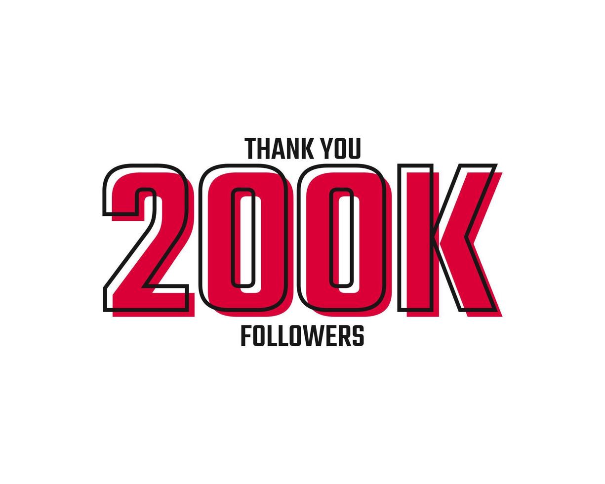 Thank You 200 K Followers Card Celebration Vector Post Social Media Template.