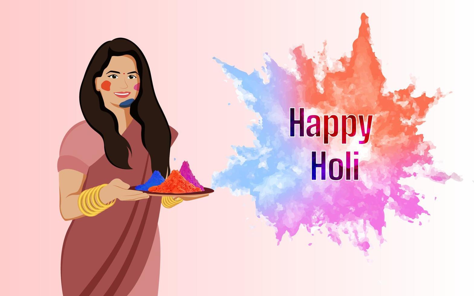 Women with powder color, Happy Holi character illustration on white background. vector