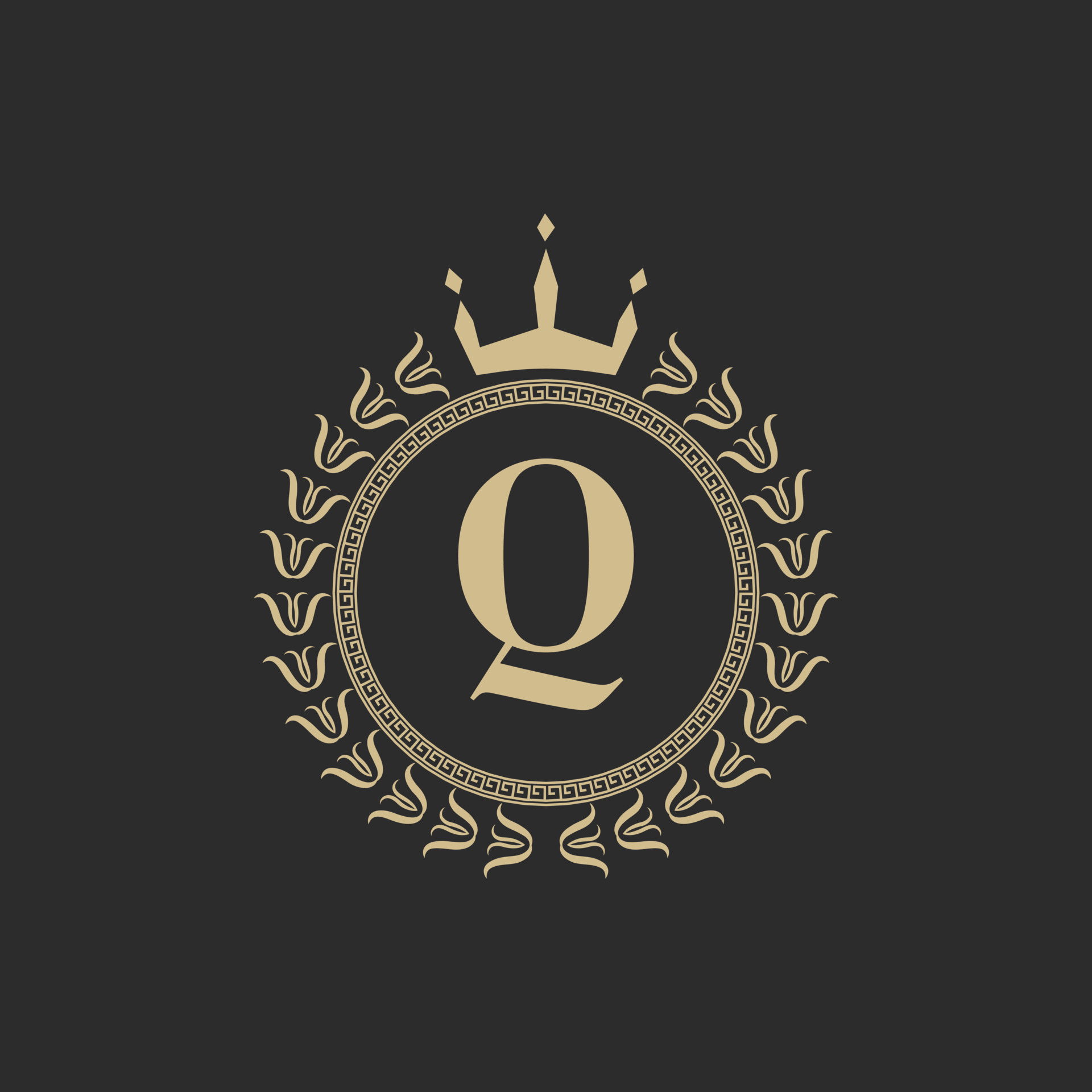 Initial Letter Q Heraldic Royal Frame with Crown and Laurel Wreath ...