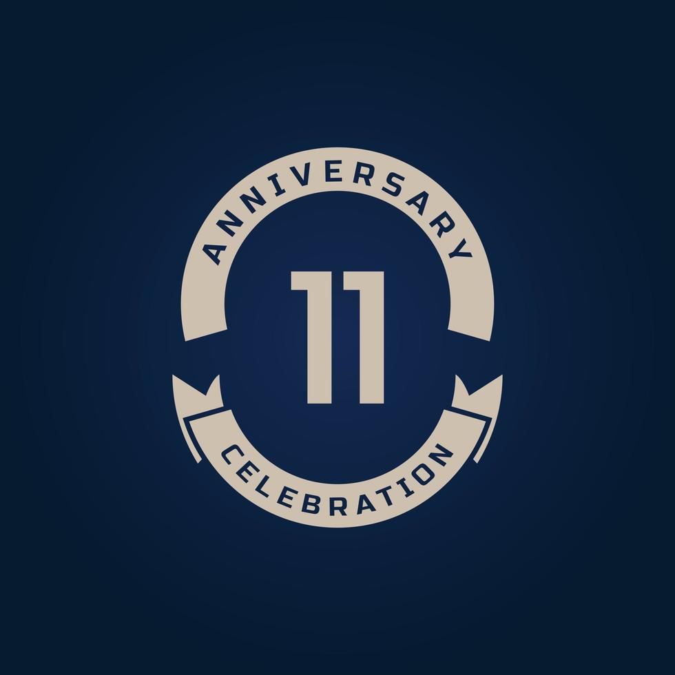 11 Year Anniversary Celebration with Golden Color for Celebration Event, Wedding, Greeting card