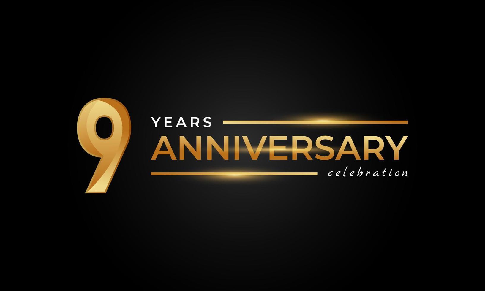 9 Year Anniversary Celebration with Shiny Golden and Silver Color for Celebration Event, Wedding, Greeting card, and Invitation Isolated on Black Background vector