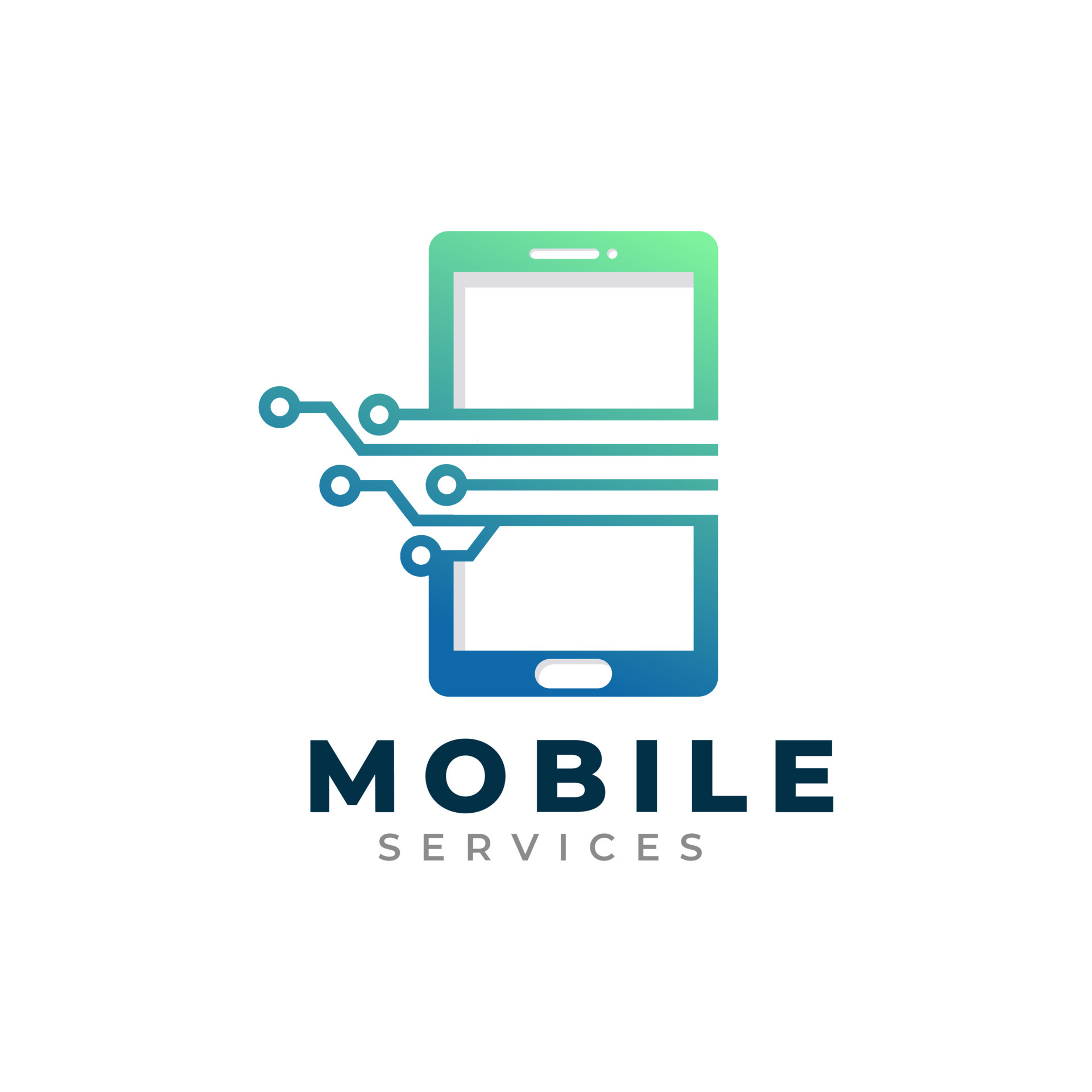 Mobile Service Logo Design Template. Phone Combined with Tech Circuit