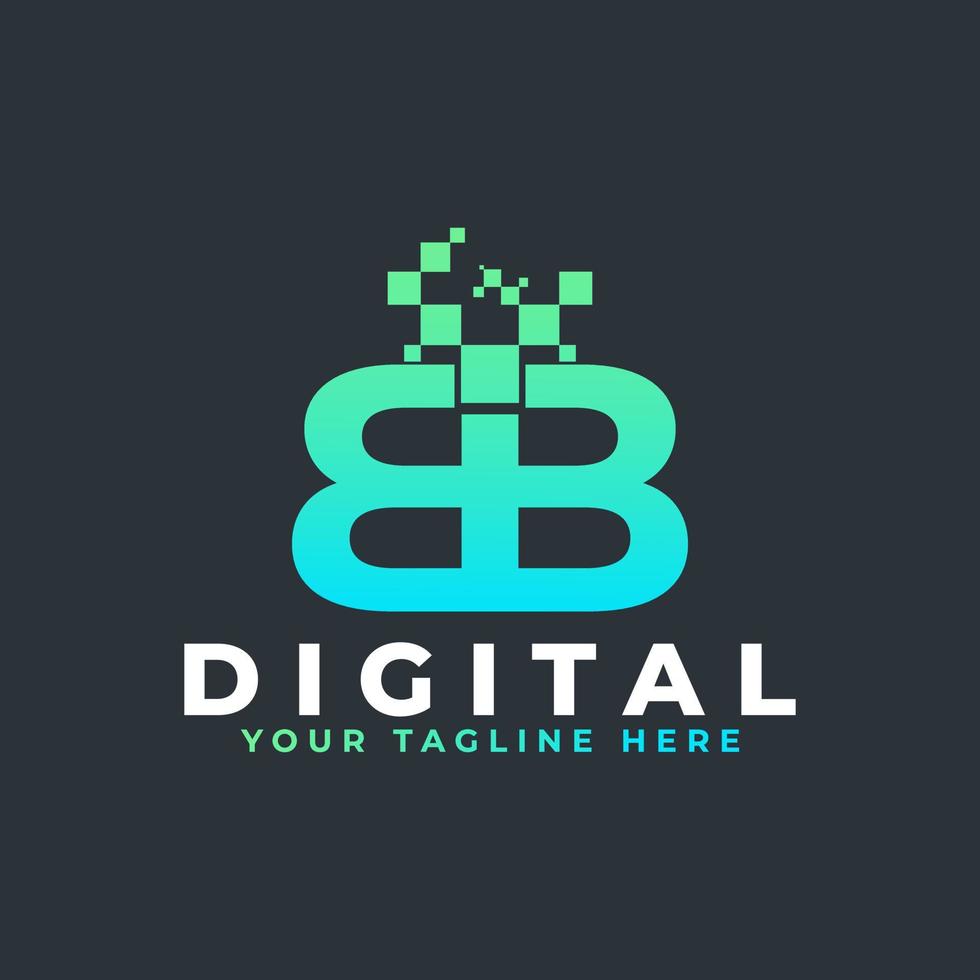 Tech Letter BB Logo. Blue and Green Geometric Shape with Square Pixel Dots. Usable for Business and Technology Logos. Design Ideas Template Element. vector