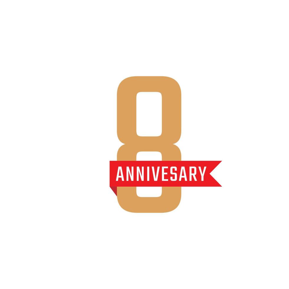 8 Year Anniversary Celebration with Red Ribbon Vector. Happy Anniversary Greeting Celebrates Template Design Illustration vector