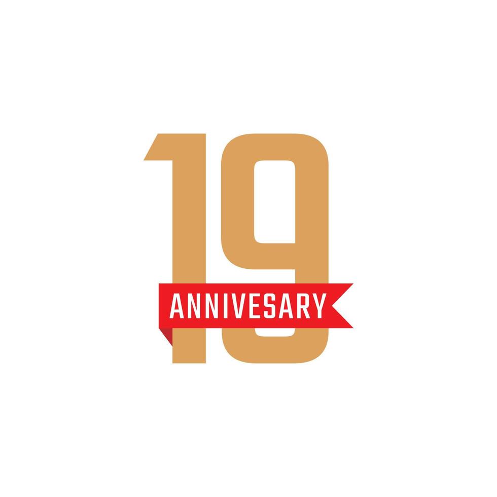 19 Year Anniversary Celebration with Red Ribbon Vector. Happy Anniversary Greeting Celebrates Template Design Illustration vector
