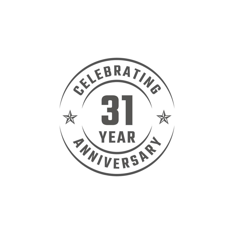 31 Year Anniversary Celebration Emblem Badge with Gray Color for Celebration Event, Wedding, Greeting card, and Invitation Isolated on White Background vector