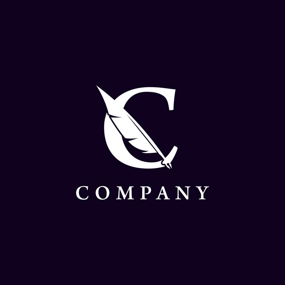 Letter C with Feather Quill Pen Notary Writer Journalist Logo Design Inspiration vector