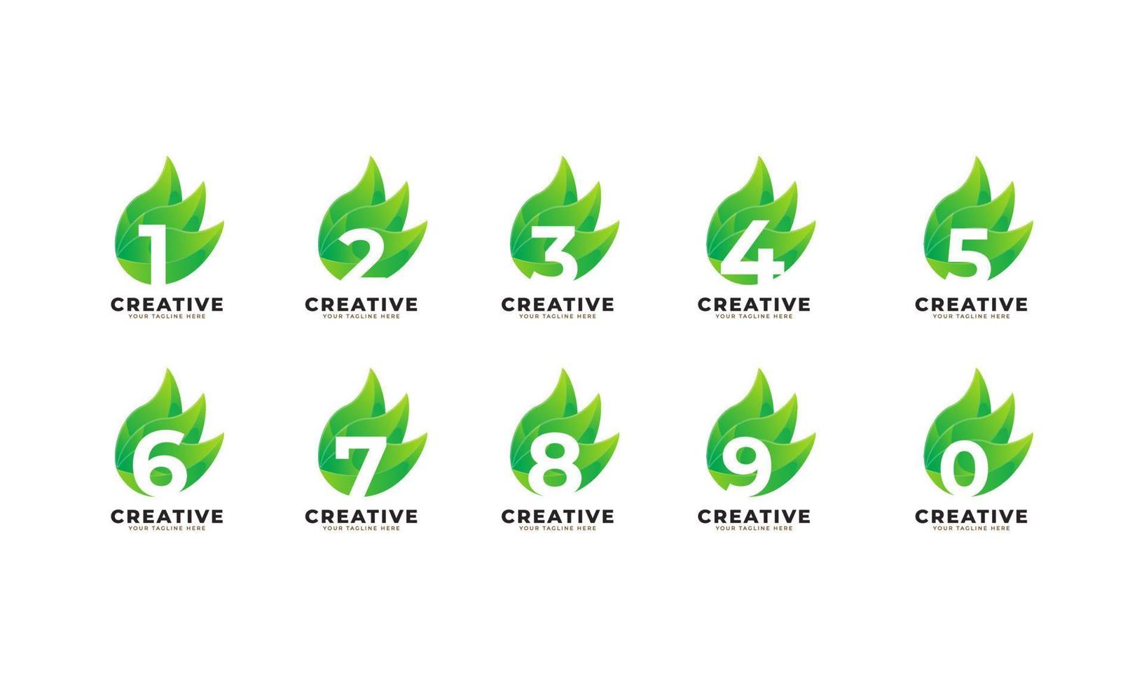 diseño de logotipo de alfabeto de fuente vectorial de conjunto de números. icono del alfabeto de hojas verdes. utilizable para logotipos comerciales, científicos, sanitarios, médicos y naturales.elemento de plantilla de diseño de logotipo vectorial plano. eps10 vector