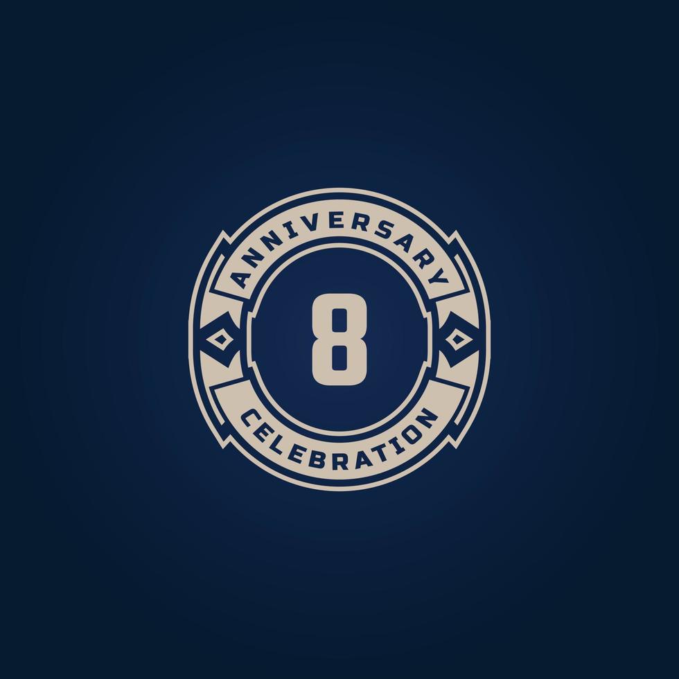 8 Year Anniversary Celebration with Golden Color for Celebration Event, Wedding, Greeting card, and Invitation Isolated on Blue Background vector