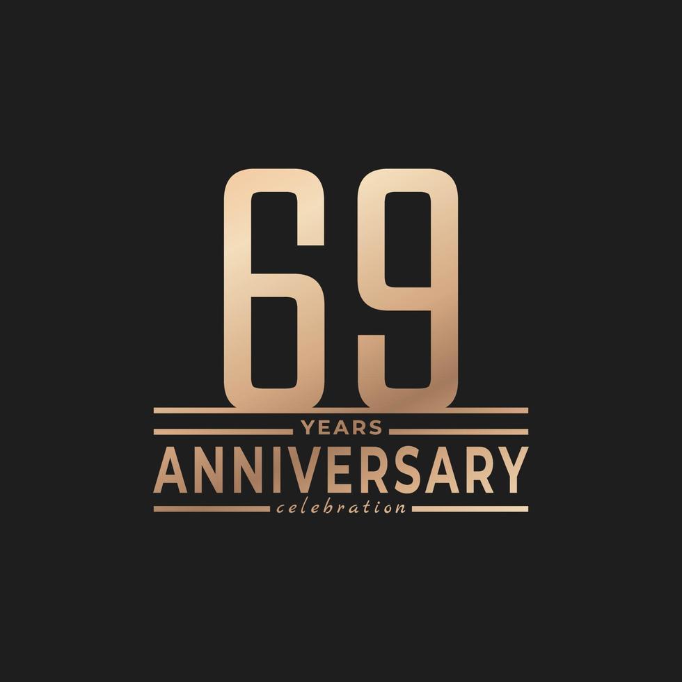 69 Year Anniversary Celebration with Thin Number Shape Golden Color for Celebration Event, Wedding, Greeting card, and Invitation Isolated on Dark Background vector