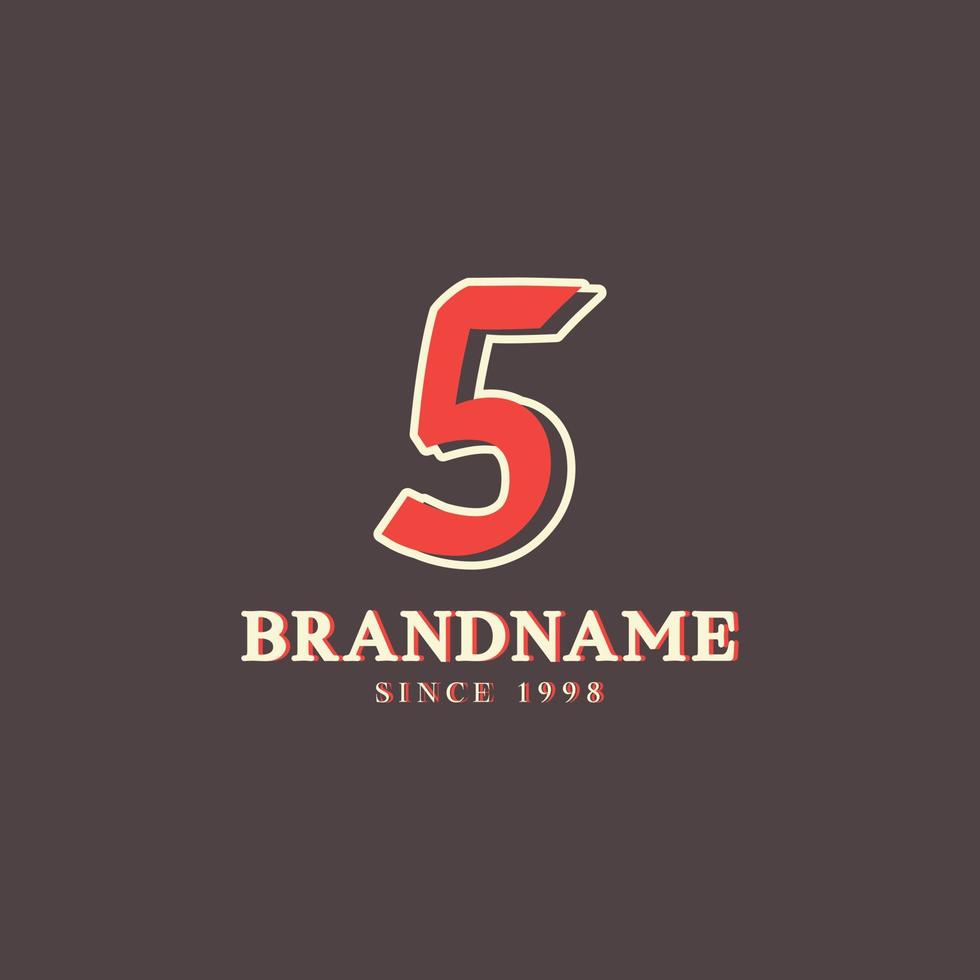Retro Number 5 Logo in Vintage Western Style with Double Layer. Usable for Vector Font, Labels, Posters etc
