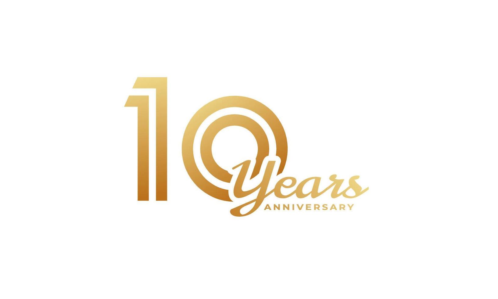 10 Year Anniversary Celebration with Handwriting Golden Color for Celebration Event, Wedding, Greeting card, and Invitation Isolated on White Background vector