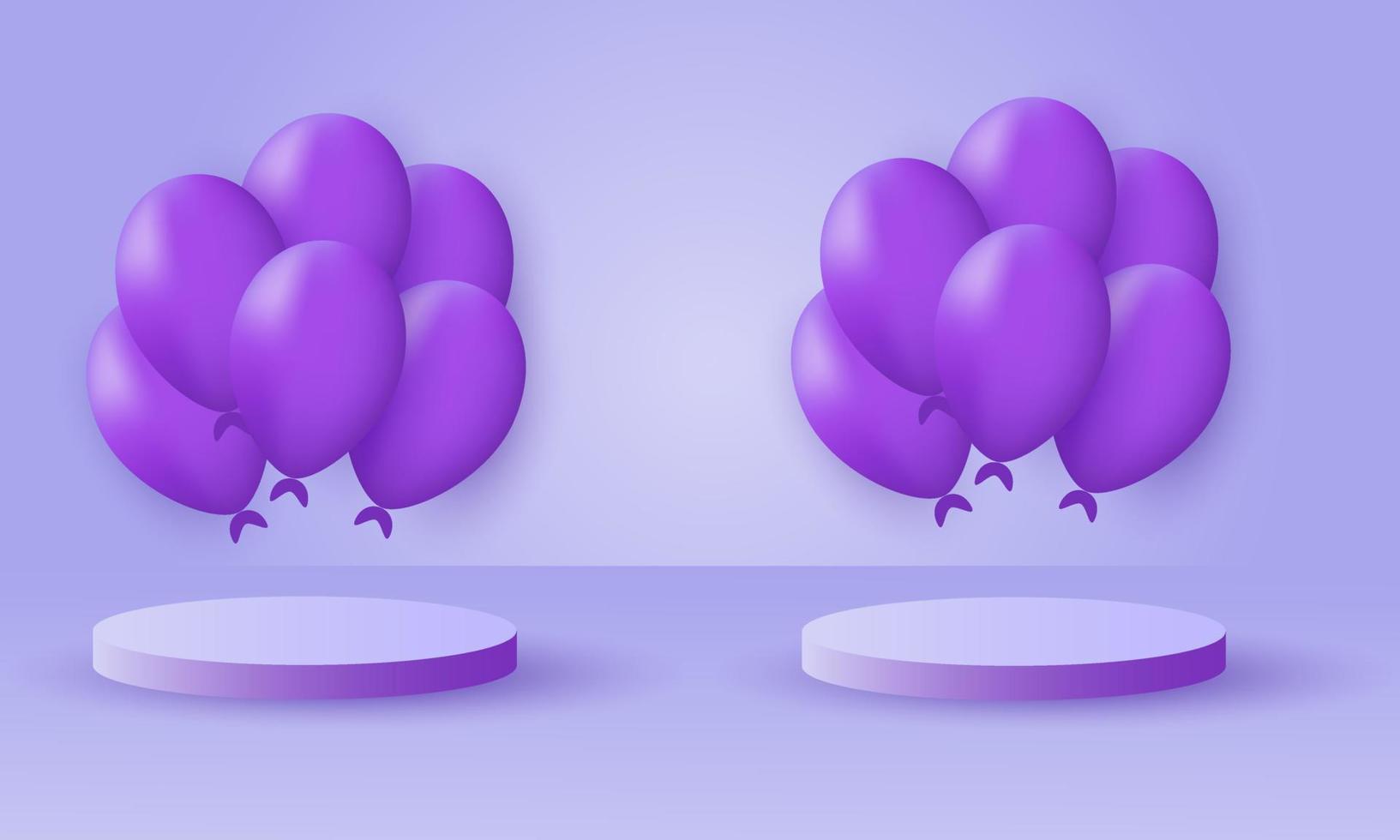 3d illustration balloons very purple trend color with podium vector