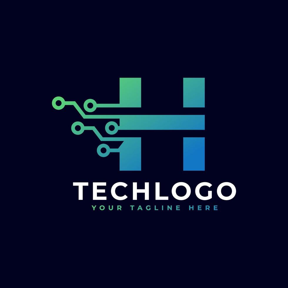 logotipo de la letra h de tecnología. plantilla de logotipo vectorial futurista con color degradado verde y azul. forma geometrica. utilizable para logotipos de negocios y tecnología. vector