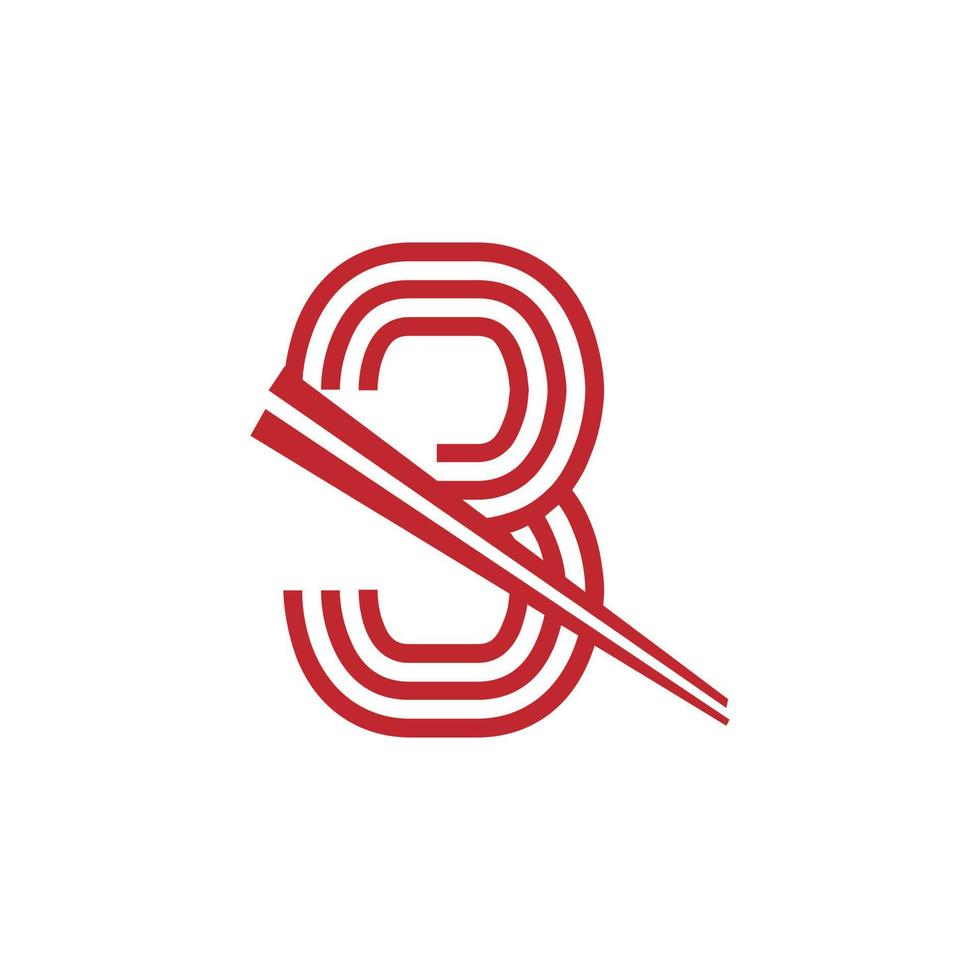 Number 3 Japanese Noodles Vector Logo Symbol. Suitable for Japanese Restaurants Logo Inspiration.