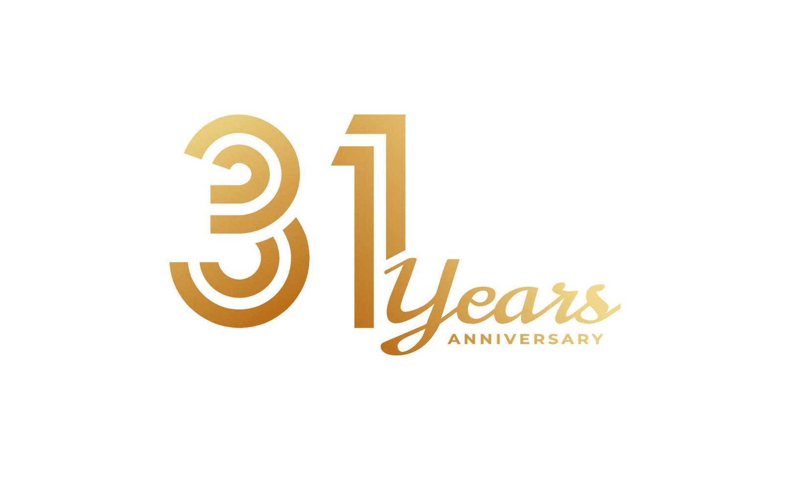 31 Year Anniversary Celebration with Handwriting Golden Color for Celebration Event, Wedding, Greeting card, and Invitation Isolated on White Background vector